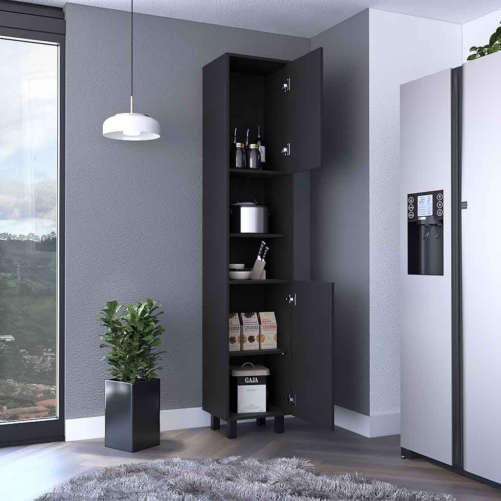 Despensa de cocina Hobart en melamina con 2 puertas y 5 estantes , 202 X 40 X 34.5 cm , Negro - 4