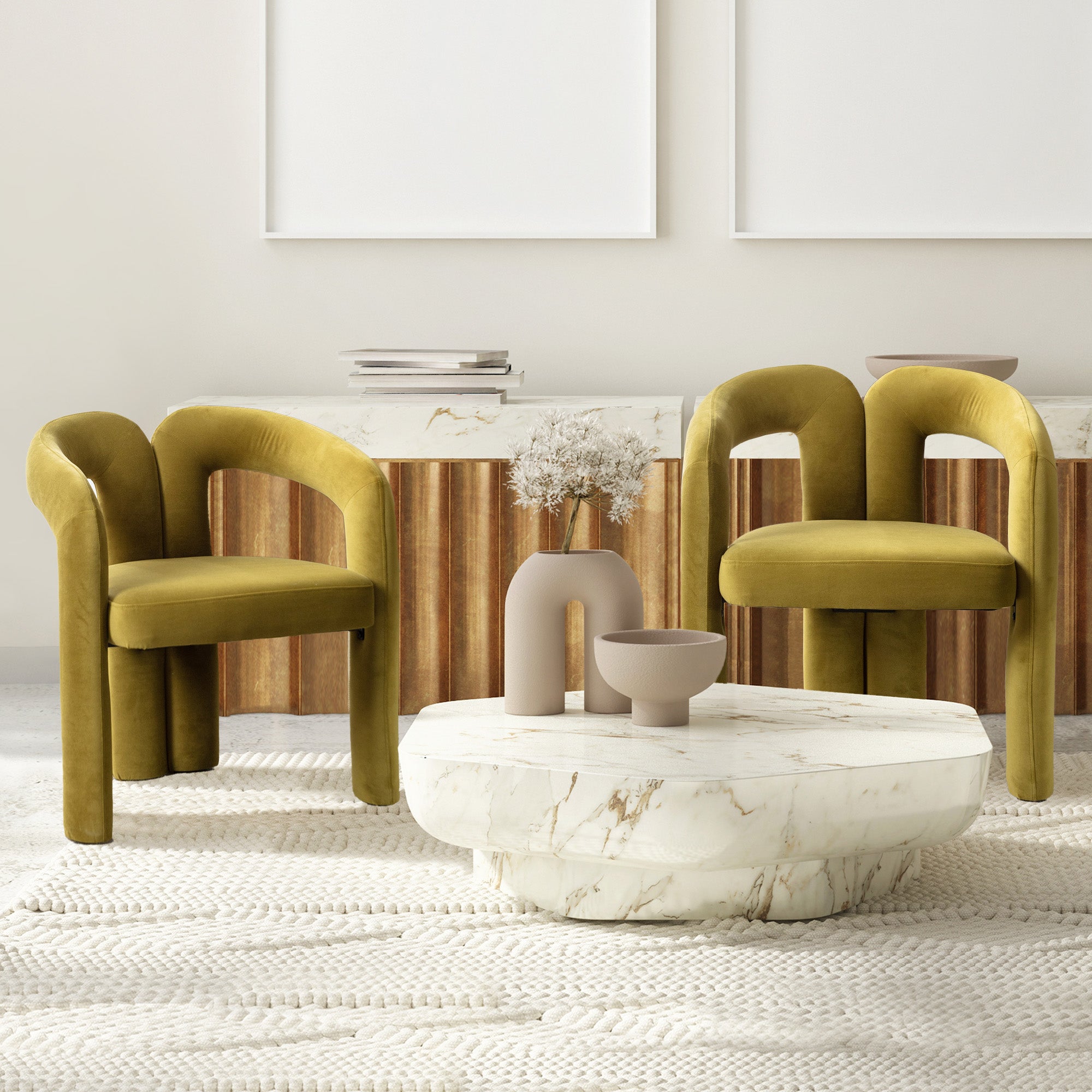 Zestaw 2 krzeseł do jadalni z podłokietnikami - 64 x 50,5 x 71 cm - Aksamit - Oliwkowa zieleń