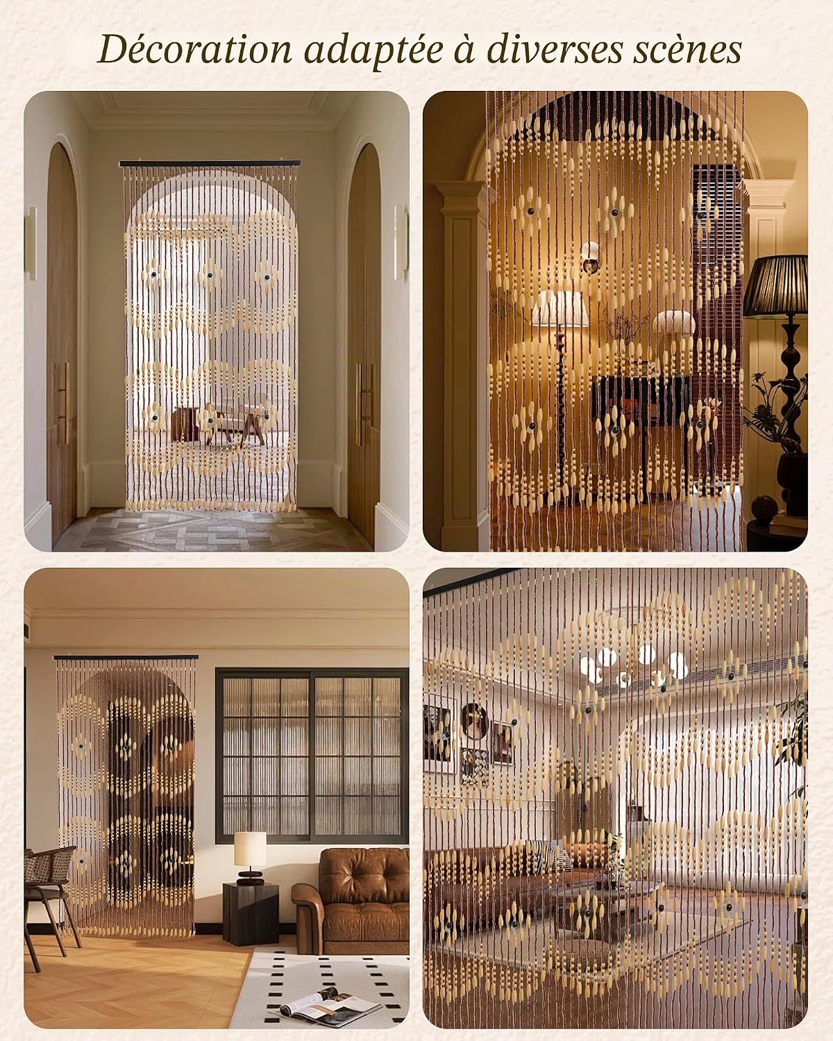 Rideau de porte en perles de bambou 90 x 175 cm pour portes, 31 brins, rideaux de perles comme décoration d'écran - 6