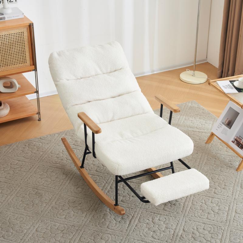 Ergonomiczny fotel bujany z ręcznym podnóżkiem i funkcją odchylania, optymalny komfort w salonie i sypialni