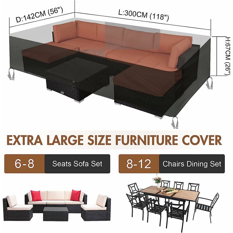 Housse Protection Salon Jardin Forme L Neuradical - Housse Imperméable Rotin Canapé Angle 286x222x87cm Noire