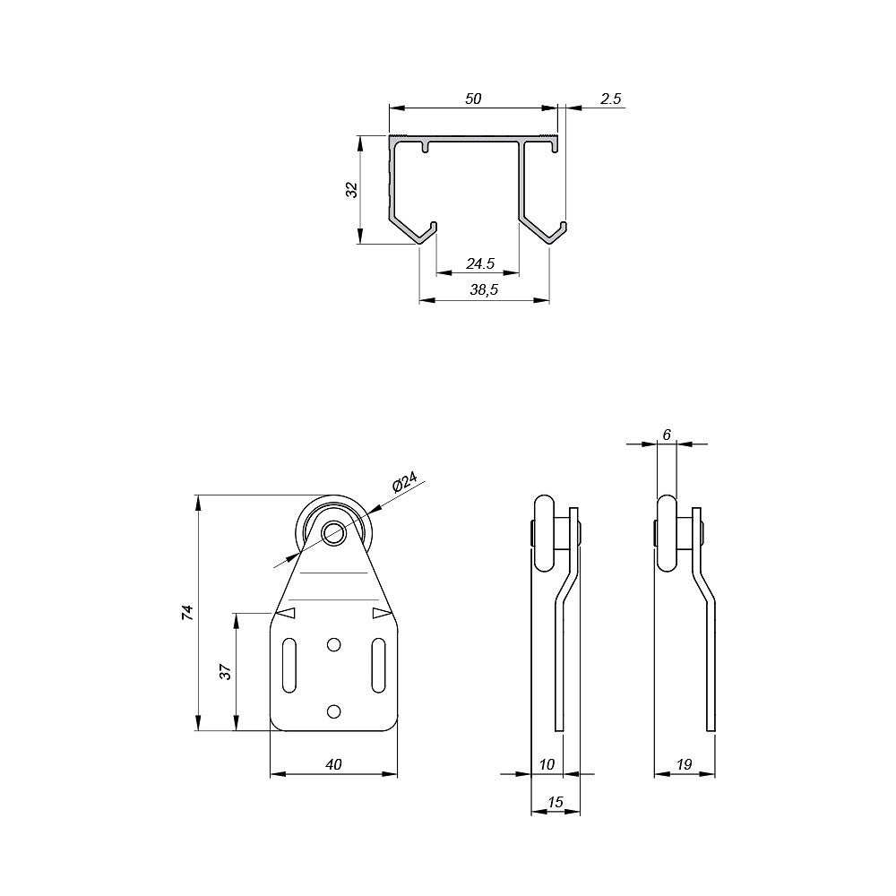Système coulissant SLID'UP 110 pour 2 portes de placard - rail 1,5 m - 45 kg - 6