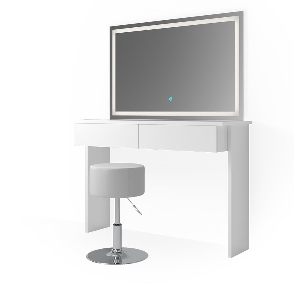 Vicco Stół o jamierze Azur, Biały, 120 cm z lustrem LED i stołkiem