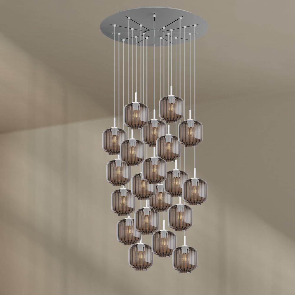S.luce - lámpara de galería velo, 20 luces, ø 120 cm, cubierta ø 20 cm, humo, blanco