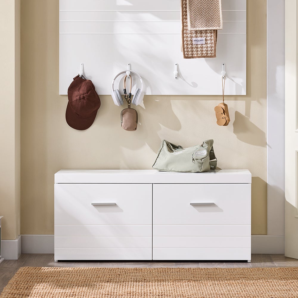 Banc à Chaussures, Avec 6 Compartiments Et 3 Étagères, Blanc Nuage