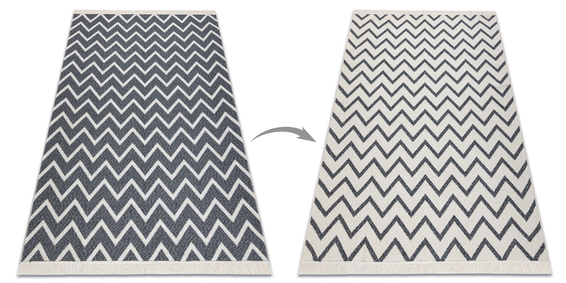 Dywan TWIN 23002 Zygzak, bawełna, dwustronny Ekologiczny frędzle - antracyt / krem 200x290 cm - 4