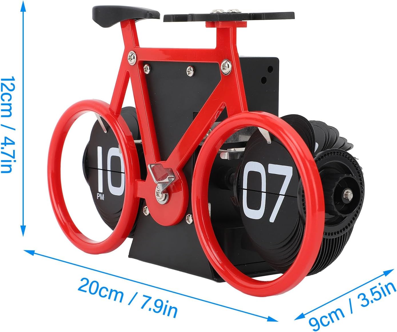 Horloge de table en forme de vélo, horloge à rotation automatique des pages, horloge décorative rétro, horloge à rotation simple des pages (rouge) - 4