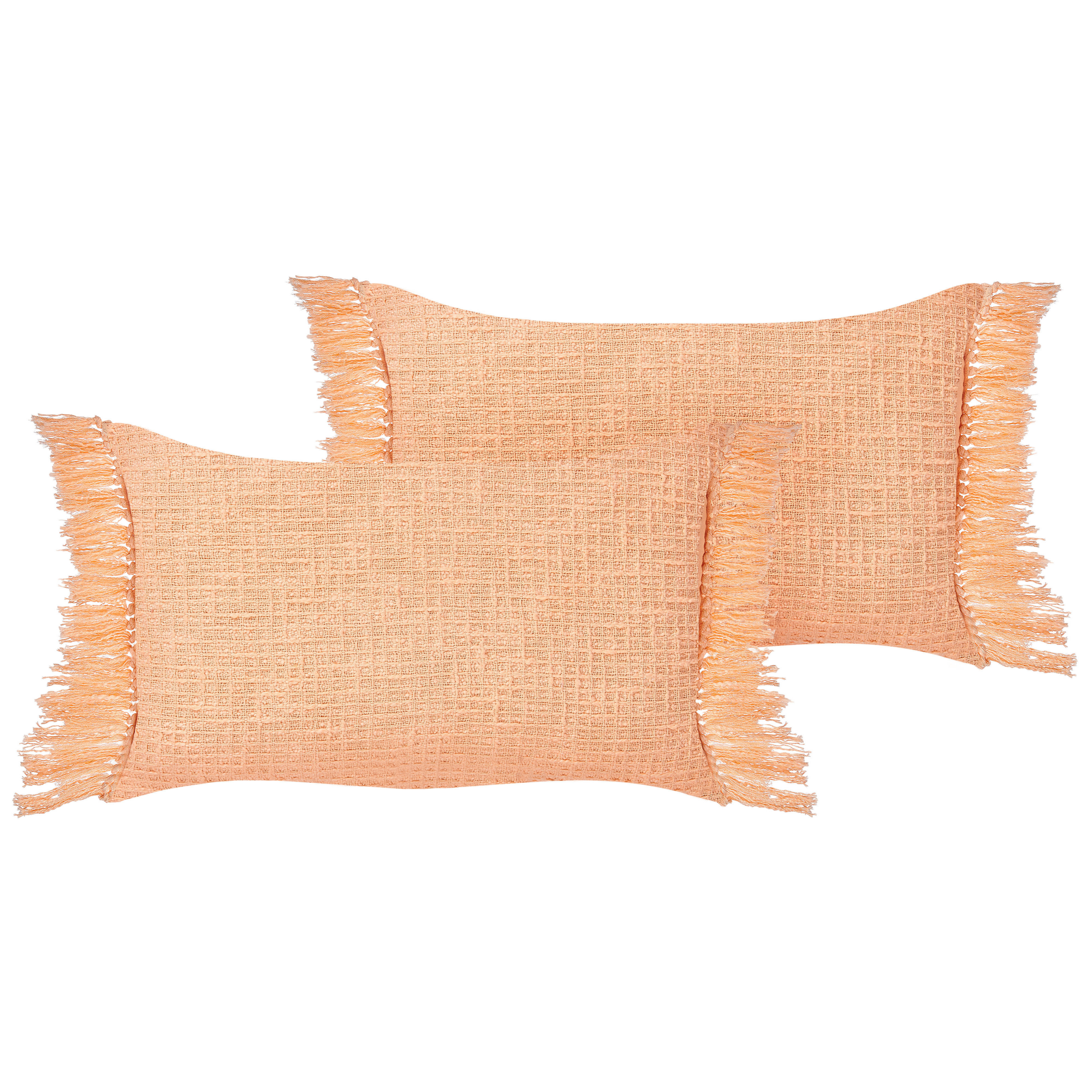 Beliani conjunto de 2 cojines decorativos tansy algodón 40 x 60 cm naranja liso