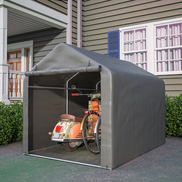 Garage Per Biciclette Autoportante, 220x150x185 Cm, Tenda Da Giardino In Tessuto Oxford E Fibra Di Vetro, Colore Nero