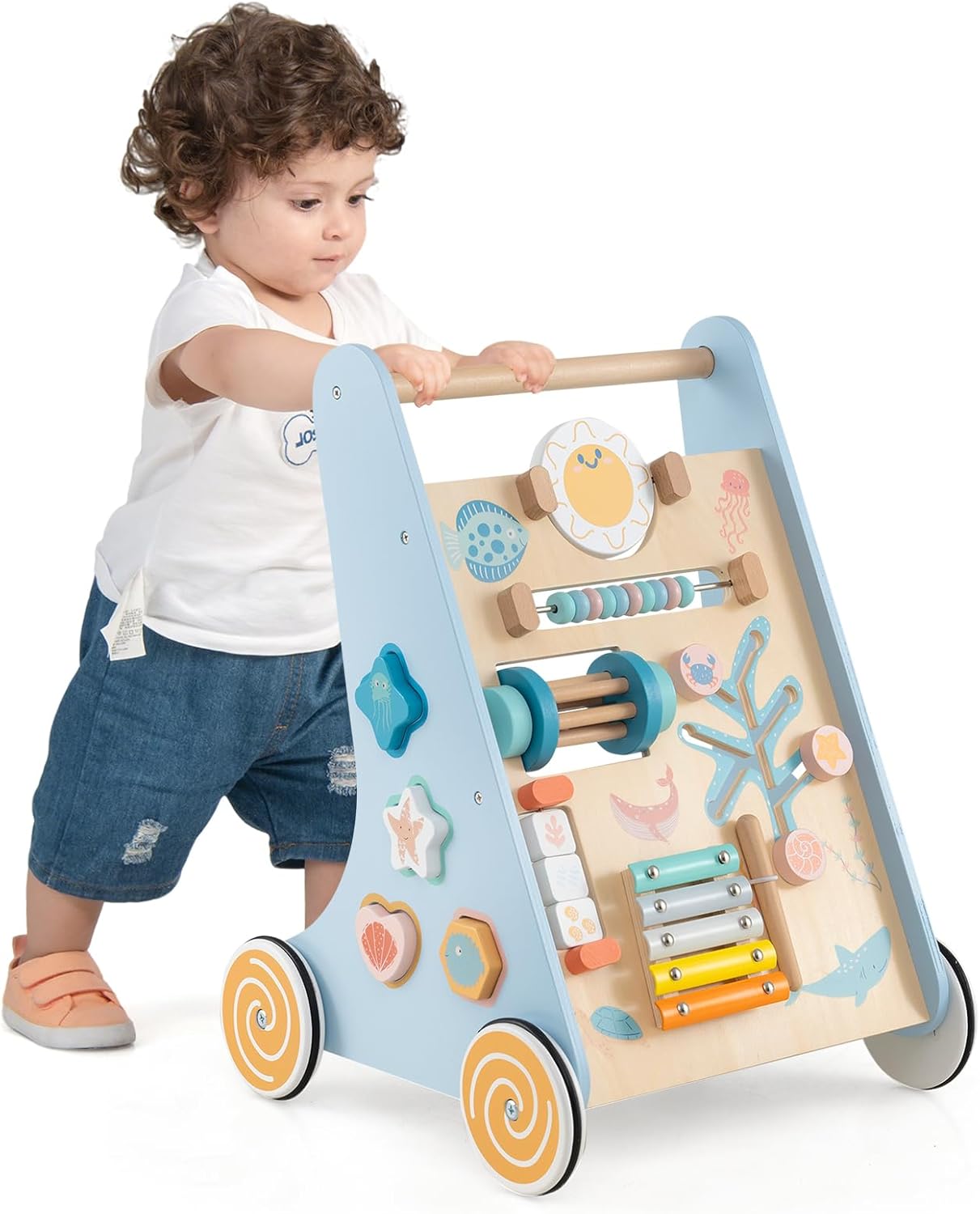 Trotteur Bébé en Bois, Chariot de Marche Bebe Monterssori avec