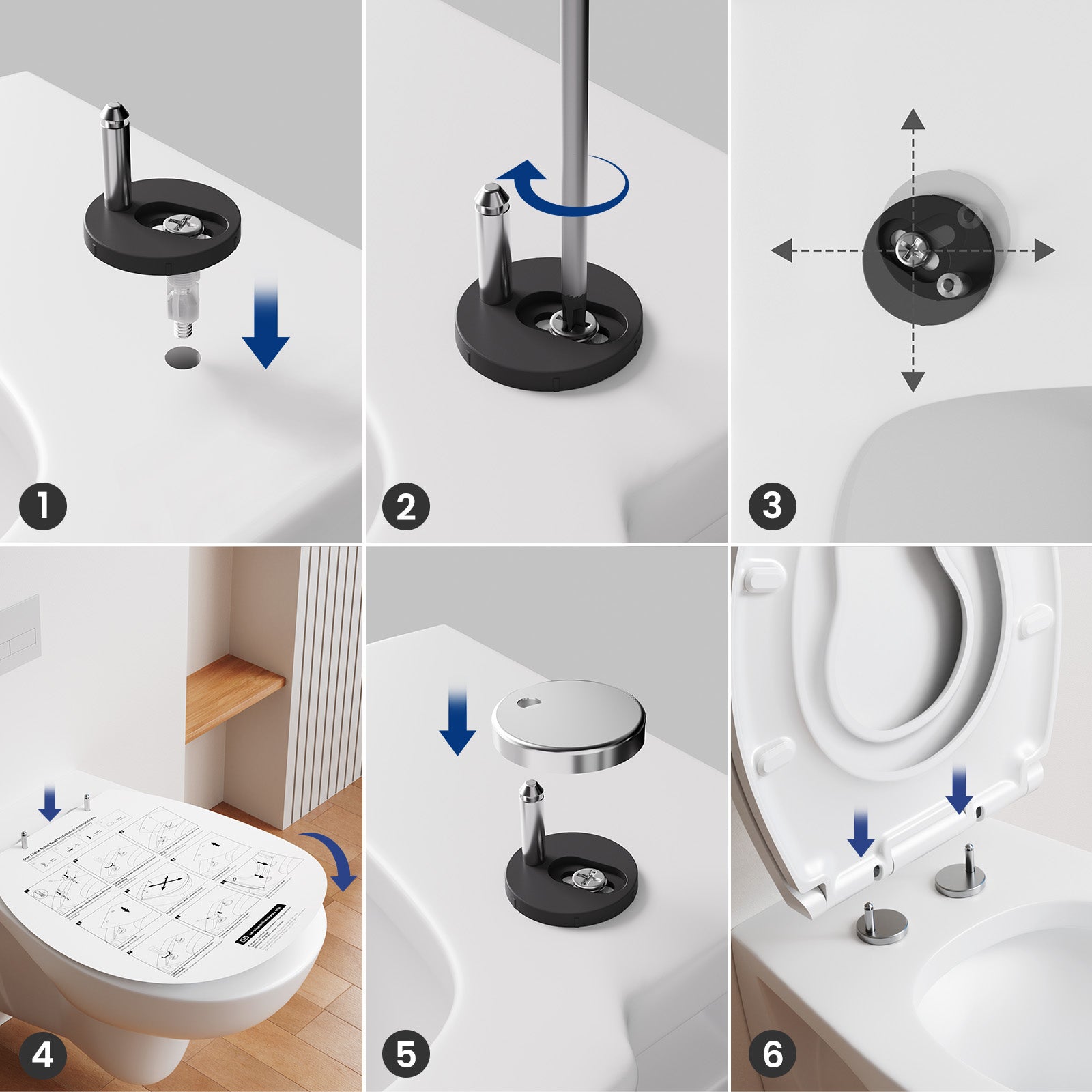 Abattant WC Familial,Lunette Toilette avec Siège Enfant,Frein Chute/Charnière Réglable,Abattant WC Résine urée-formaldéhyde Adultes/Enfants,Blanc - 9