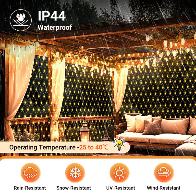 3x2M Filet Lumineux Solaire Blanc chaud Chaîne lumineuse avec 8 modes Rideau lumineux de Noël intérieur extérieur - 3