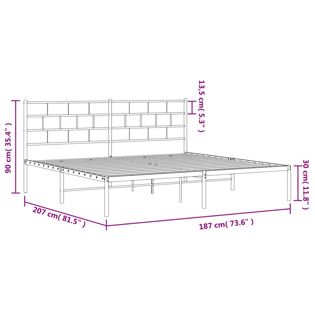 Estructura cama sin colchón con cabecero metal negro 180x200 cm vidaXL - 8