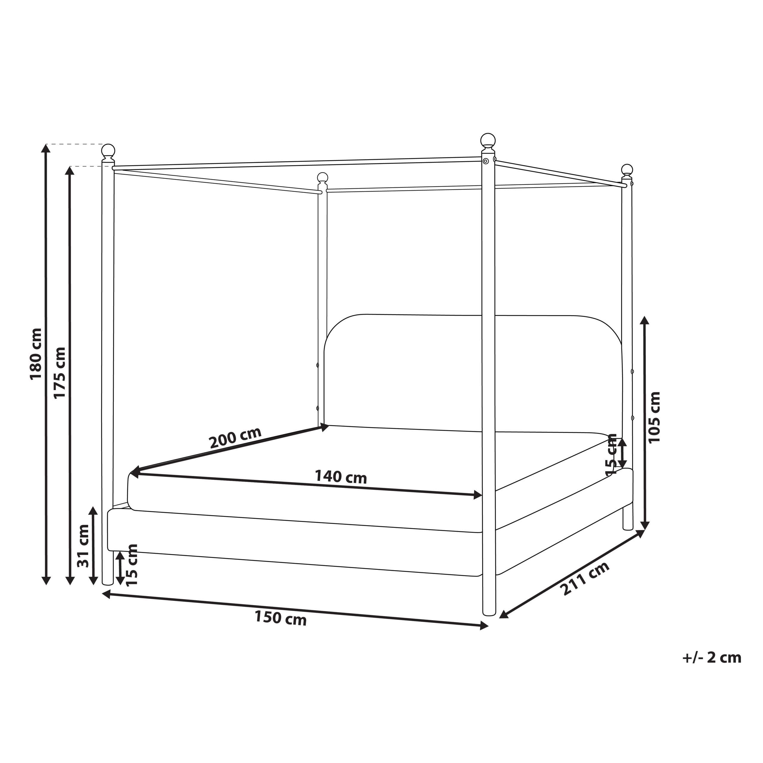 Cama com dossel Bouclé DANNEMOIS 140 x 200 cm Branco creme - 3