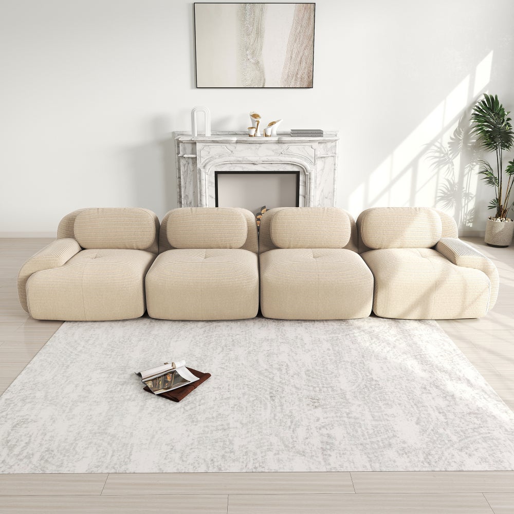 Luscriate - Canapé droit modulaire 4 places en velours côtelé, canapé compresse sans cadre - Beige - 3