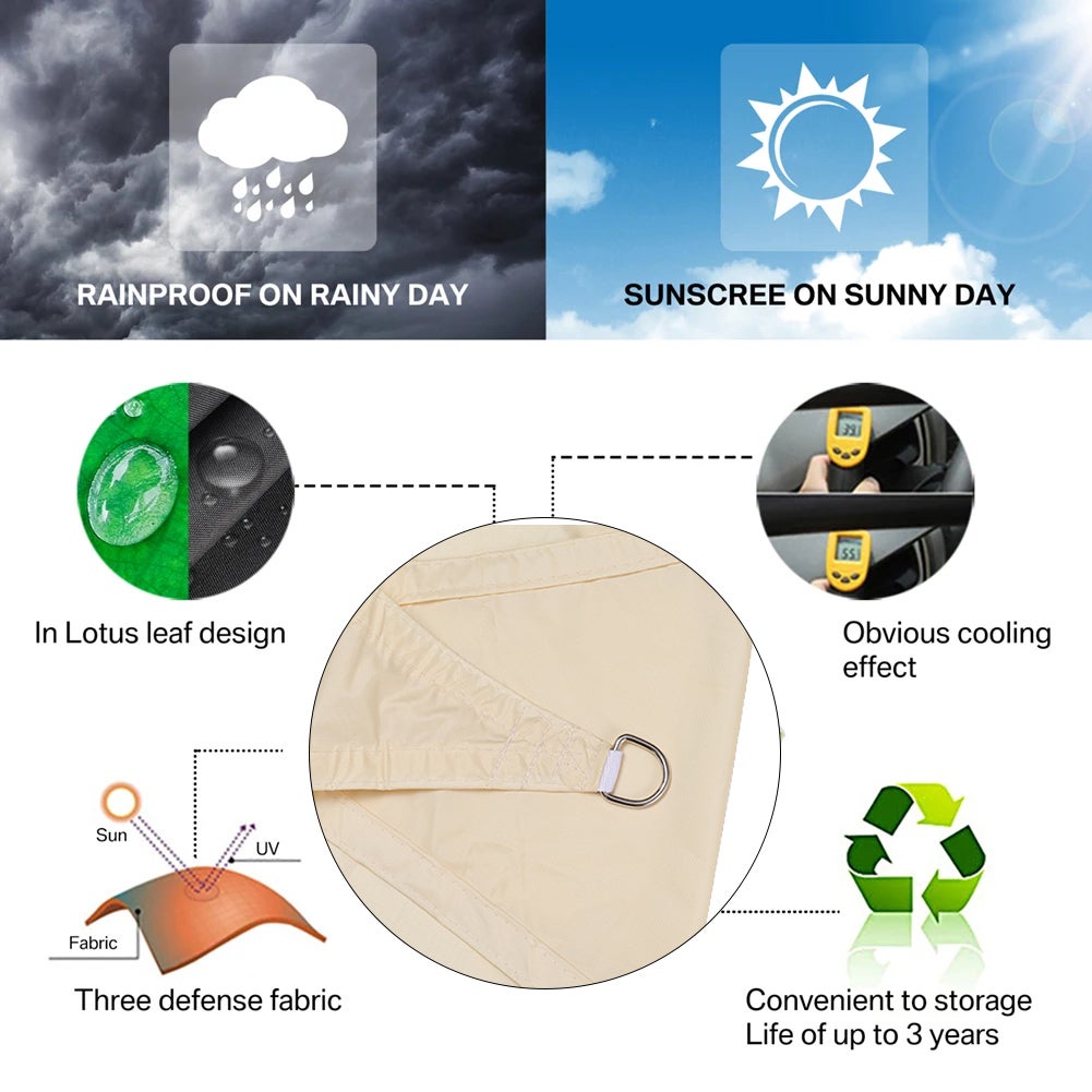 Vela de Sombra, Toldo Rectangular para Exteriores de 2x3 m, Parasol Impermeable Anti-UV, Tela de Sombra para Acampar para jardín, Patio, Piscina - 7