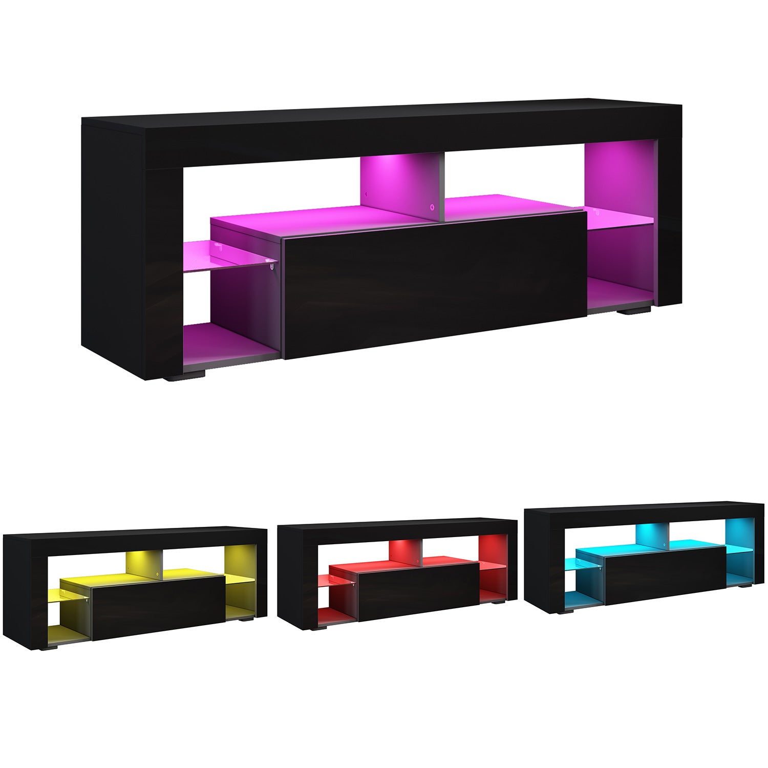 SIRHONA Meuble TV LED Noir,Banc TV 140x35x45cm,Éclairage LED RGB avec Couleur réglable,Convient pour Salon ou Chambre - 3