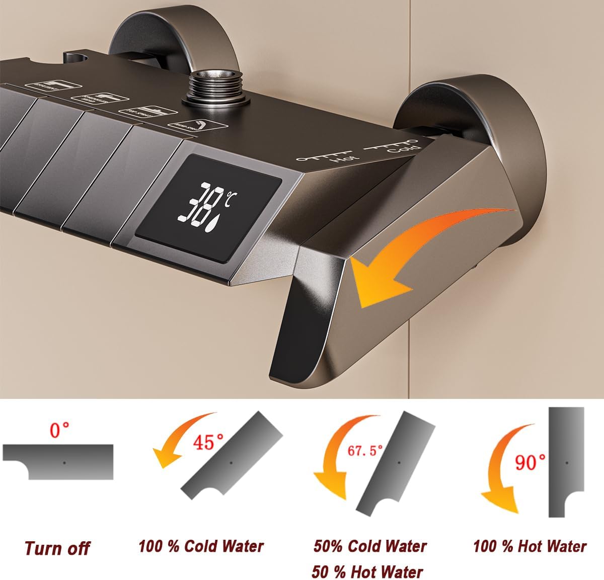 Colonne de Douche Design Piano Key - Mitigeur, Pomme de Douche 30x20cm, Affichage LED, Hauteur Ajustable, Multifonctionnelle - 4