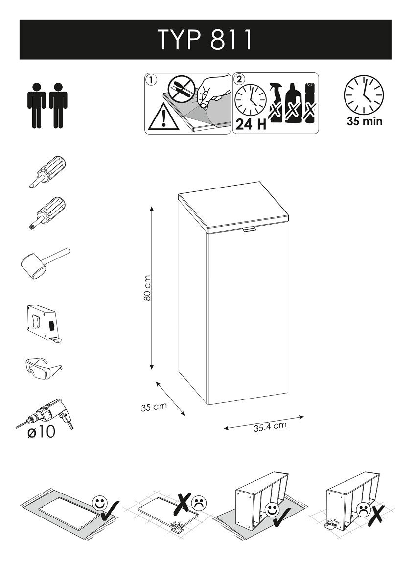 Mueble bajo de baño con cesto para la ropa incluido - Roble artesanal dorado y blanco brillo - L35-H80-P35 - ELENA - 4