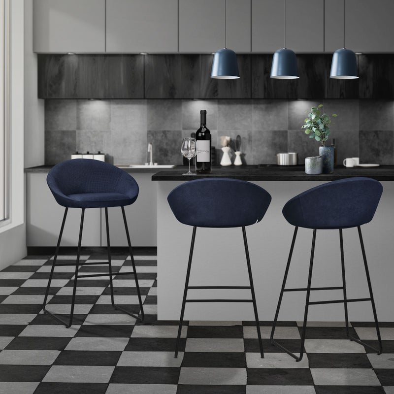 ML-Design zestaw 4 hokerów barowych ciemnoniebieskich 75cm tapicerowanych wygodne ergonomiczne krzesła z oparciem i podnóżkiem metalowa konstrukcja