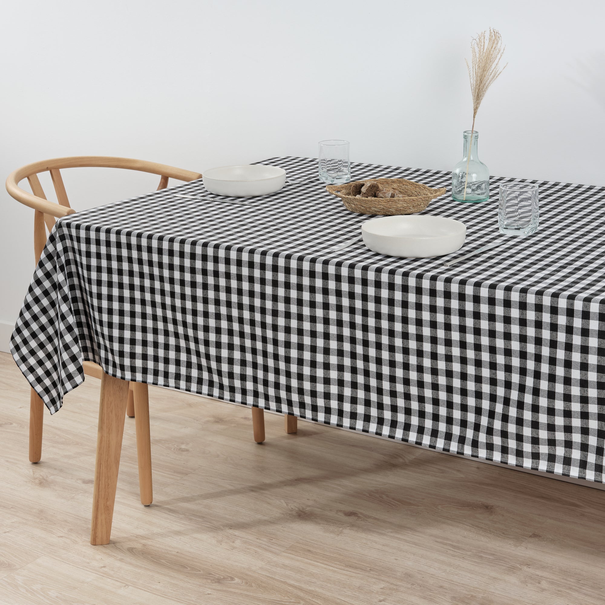 Mantel Vichy impermeable antimanchas Negro tacto tela - 250x140 cm - 7