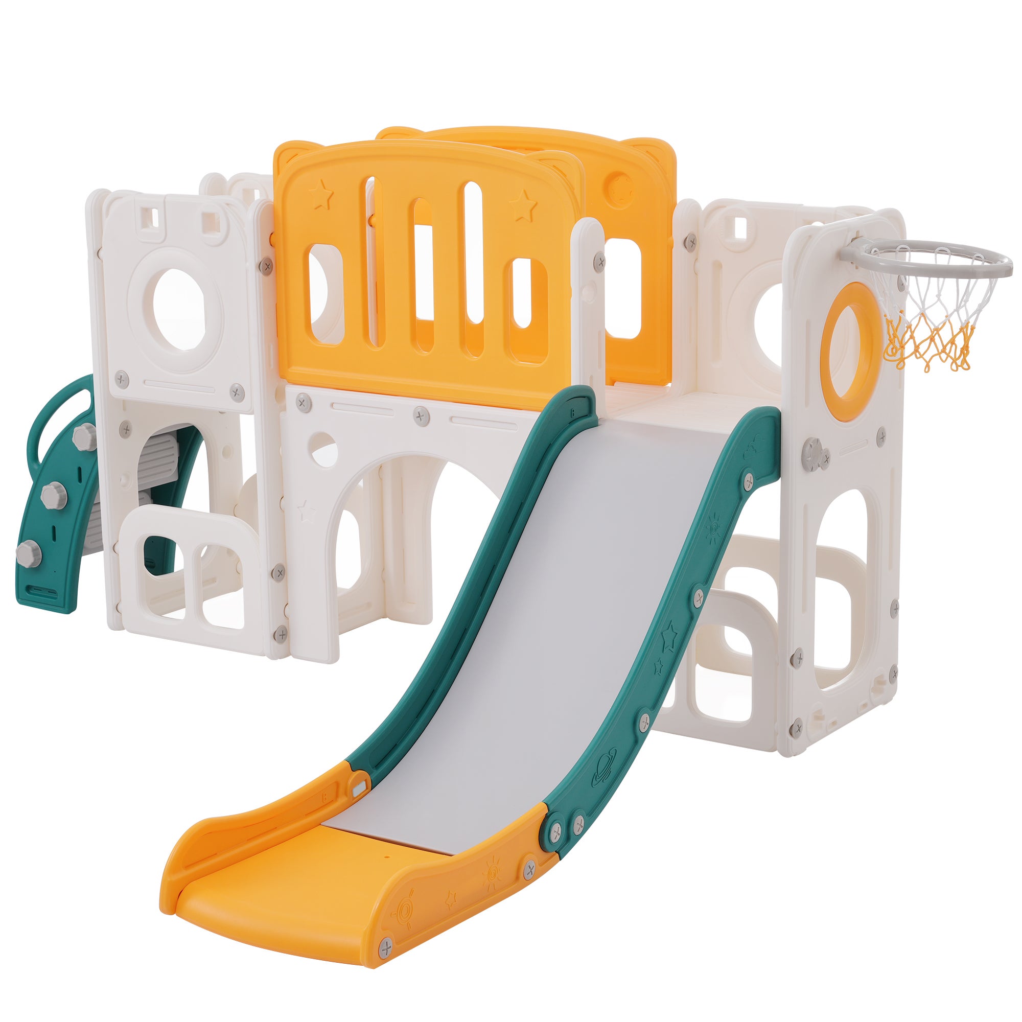 Toboggan Enfant Balakaka 3-en-1 Avec Panier De Basket - Structure Stable, Intérieur/extérieur