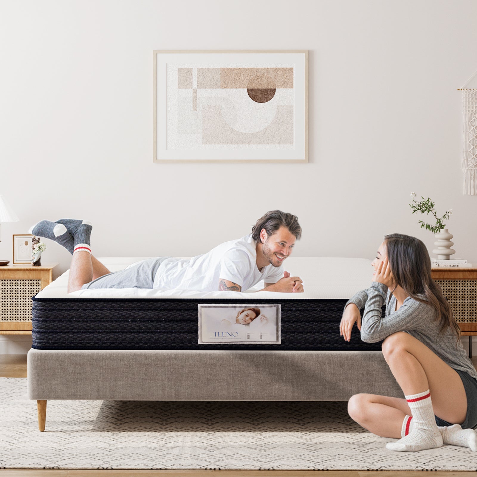 TEENO Ensemble Matelas à ressorts + Sommier avec lattes larges 140x190cm, Epaisseur du Matelas 22cm - 4