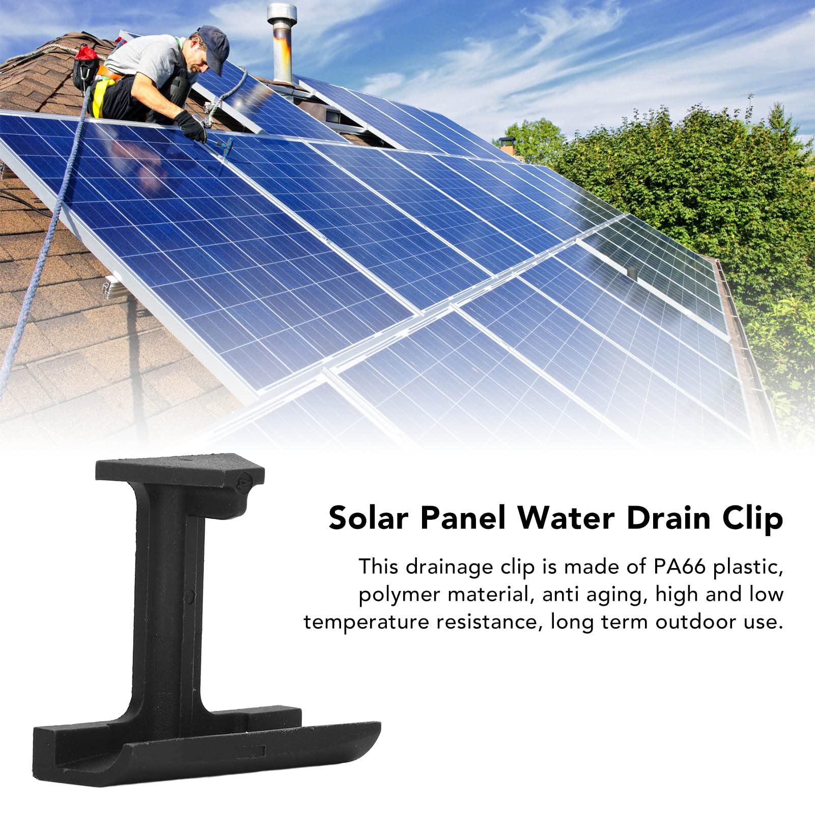 Pince de guidage d'eau pour panneau PV, résistante à la chaleur, anti-vieillissement, clip de drainage pour panneau solaire extérieur, 10 pièce - 3