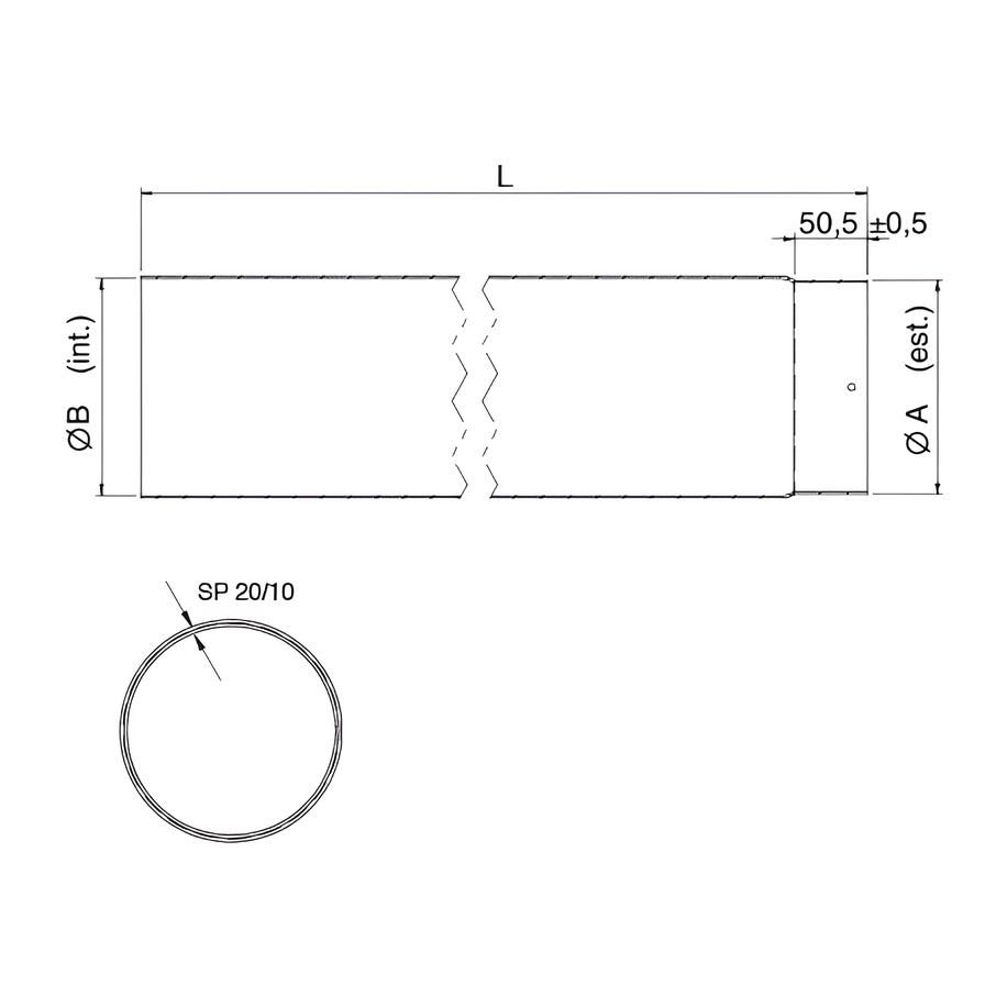Tuyau émaillé de raccordement noir, diam. 150 mm 100 cm Epaisseur 2.0 mm - 2