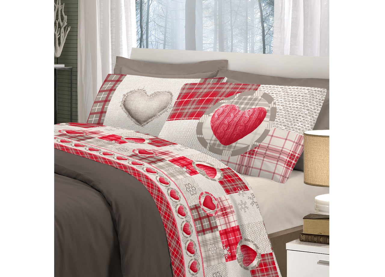 Completo Lenzuola Linea Pensieri Delicati 100% Cotone Disegno Love Mountain Misurapiazza E Mezzacolorerosso 83695371