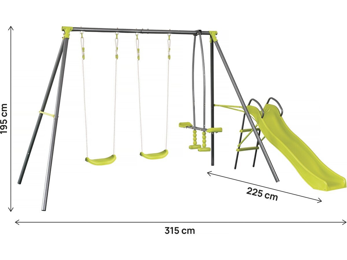 Portique en métal avec toboggan 