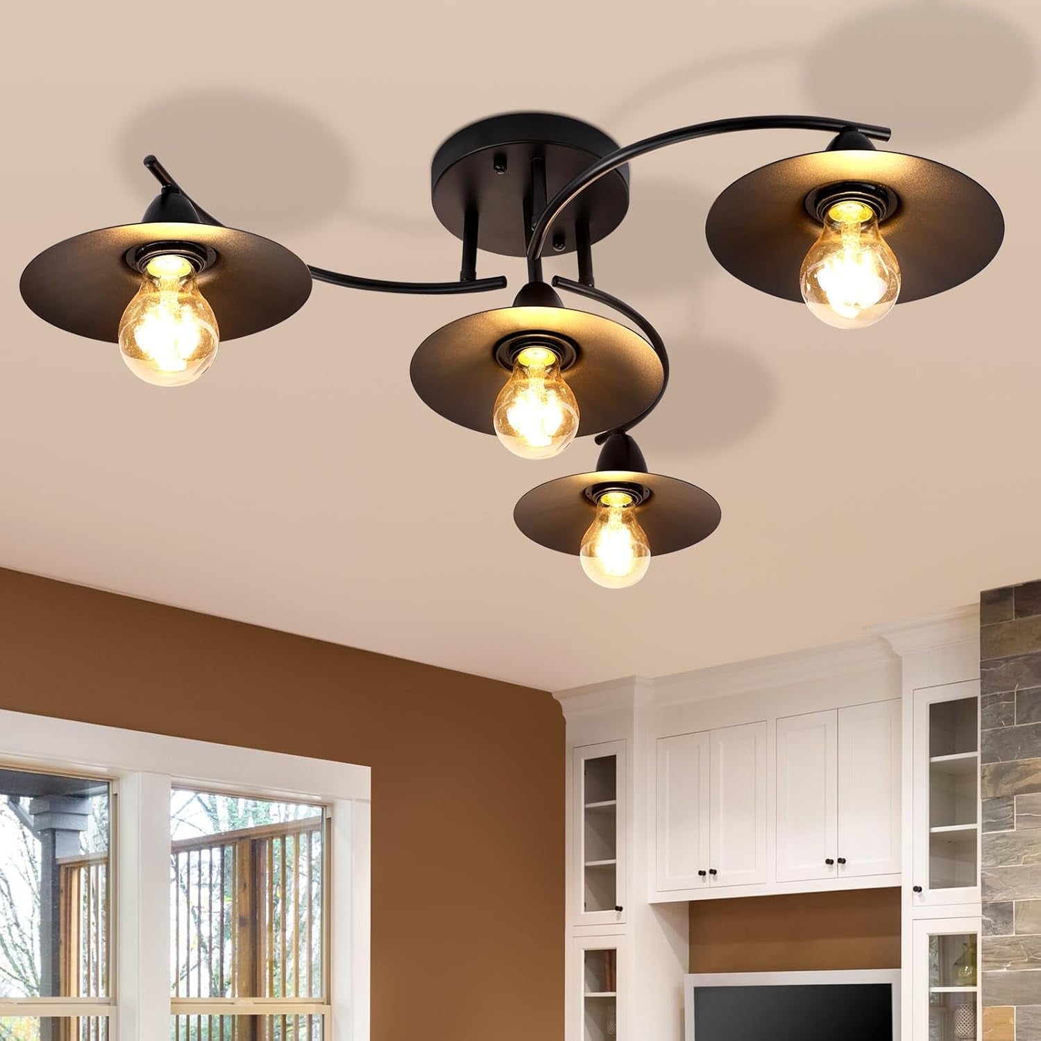 NETTLIFE Lampa sufitowa Vintage E27 Retro Czarna lampa przemysłowa Lampa do sypialni Lampa do salonu