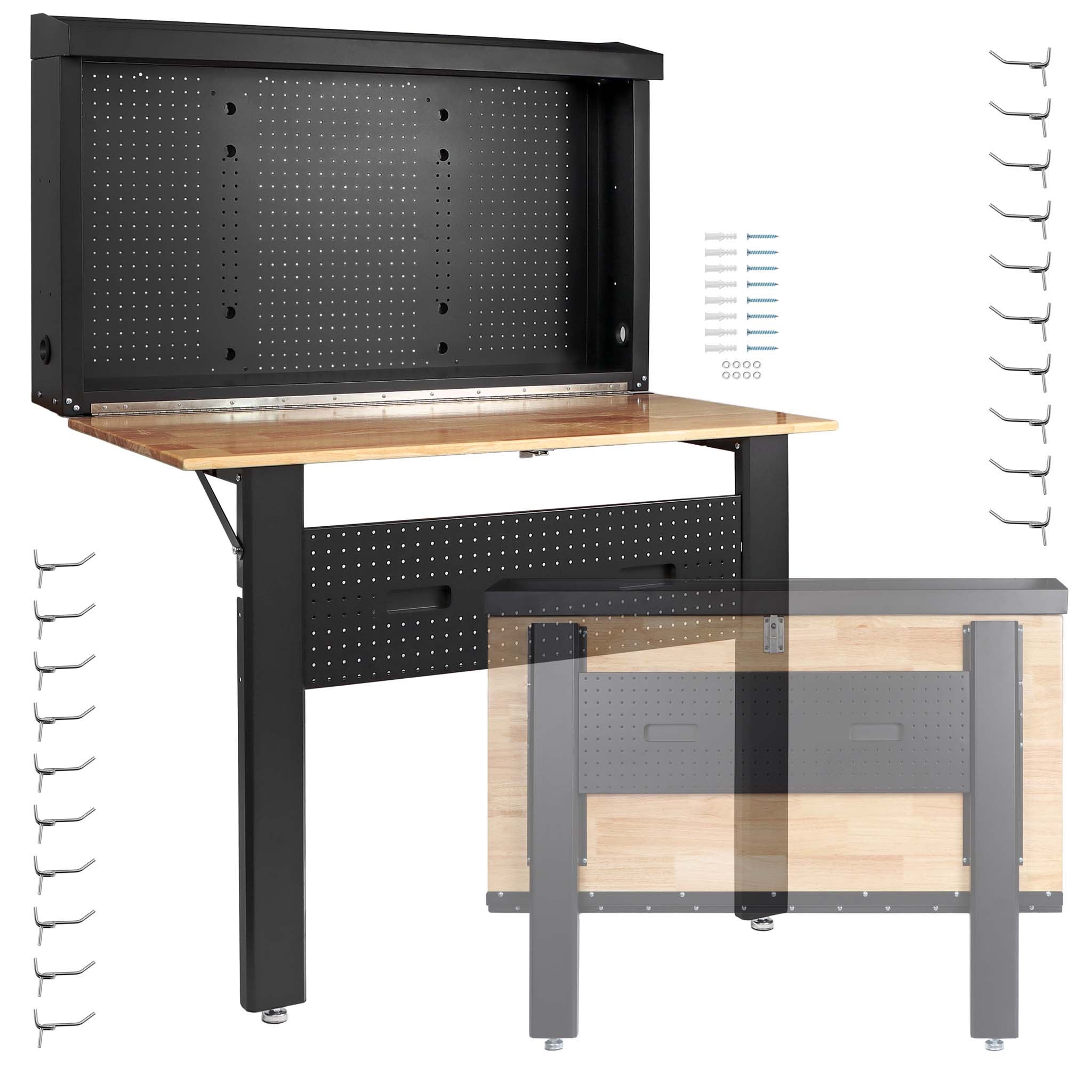 Wiltec Établi mural pliant sur pieds – 1205 x 265 x 950 mm – 200 kg max ...