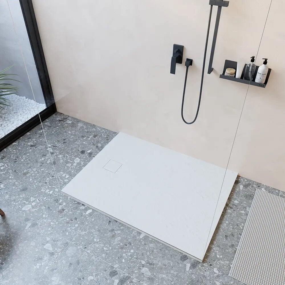 Receveur de douche 90 x 110 cm, couleur blanc effet pierre | Samos - 5