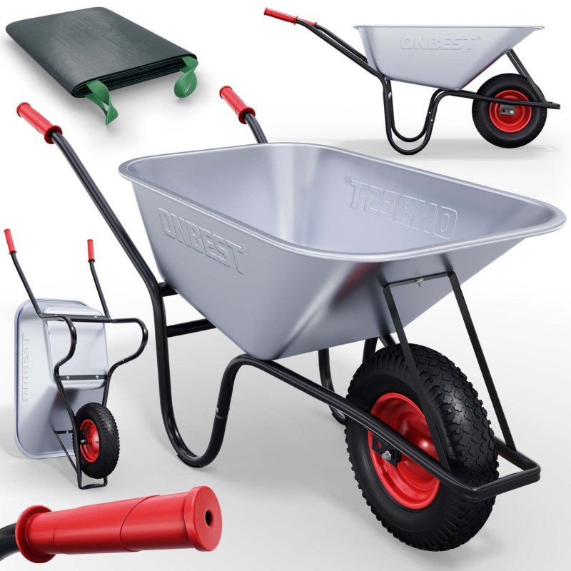 Brouette en acier galvanisé charge 250kg avec roues pneumatiques inclus sac pour déchets - 2