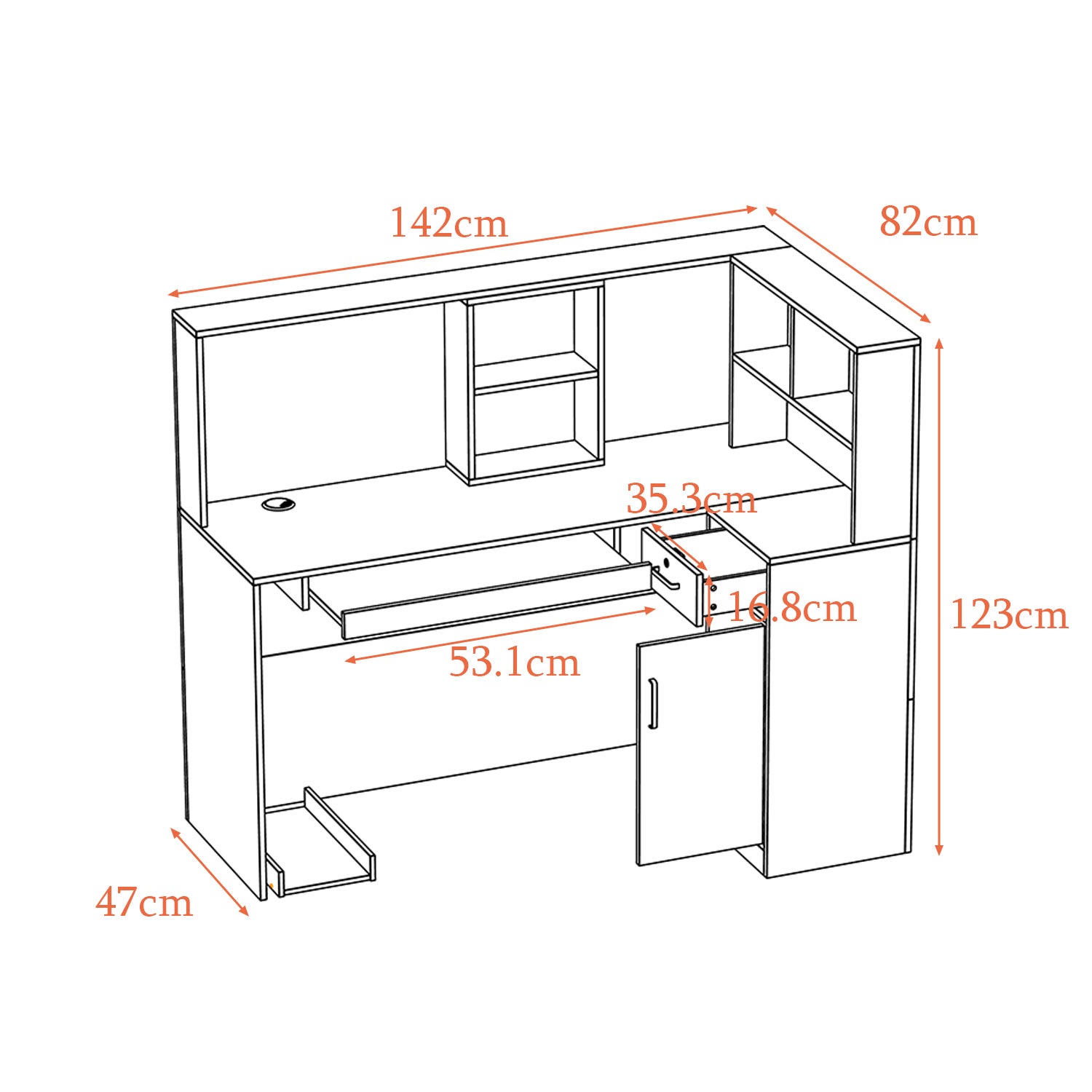Comptoirs de réception avec compartiments ouverts étagères Tiroir verrouillable Salon Bureau Blanc 142x82x123cm - 7
