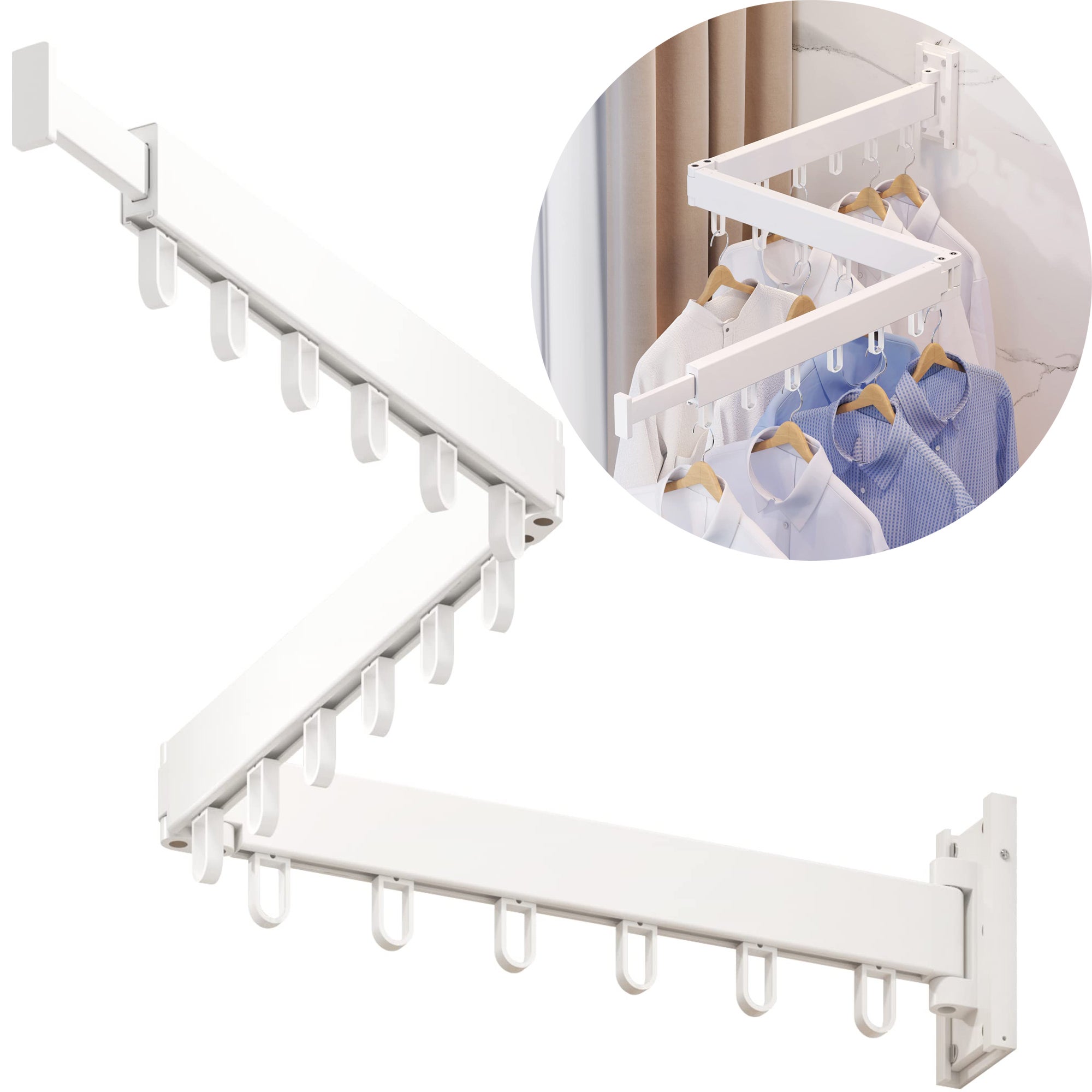 Appendiabiti Da Parete Nero 2 Pezzi Con 14 Fori - Stendibiancheria Salvaspazio Ruotabile 90° Per Bagno E Lavanderia - 3