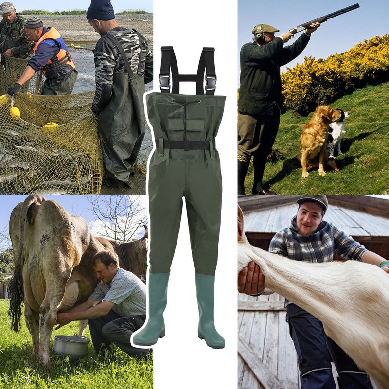 waders Cuissardes de pêche,pêche Waders pour Hommes Femmes Chasse Waders vec Bottes imperméable vert-Taille 47 avec crochet - 5