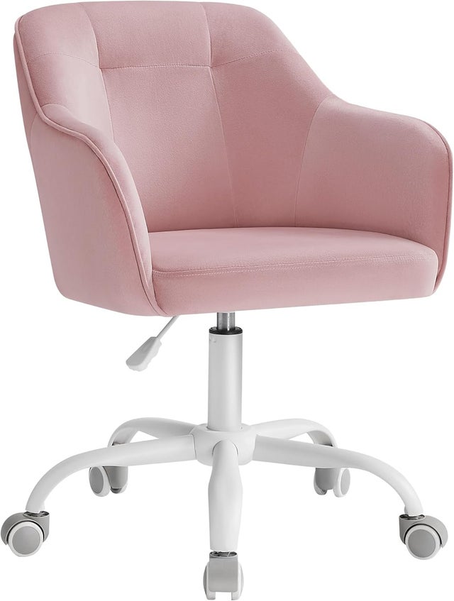 Silla de Estudio, Silla Giratoria, Altura Ajustable, Carga de 110 kg, Marco de Acero, Tela de Terciopelo Transpirable, Rosa Jalea