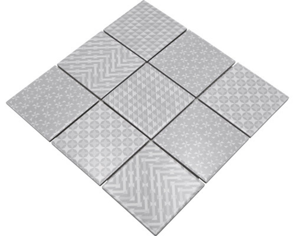 Mosaico cerámico cuadrado Geo Grey con efecto posterior gris brillante ...
