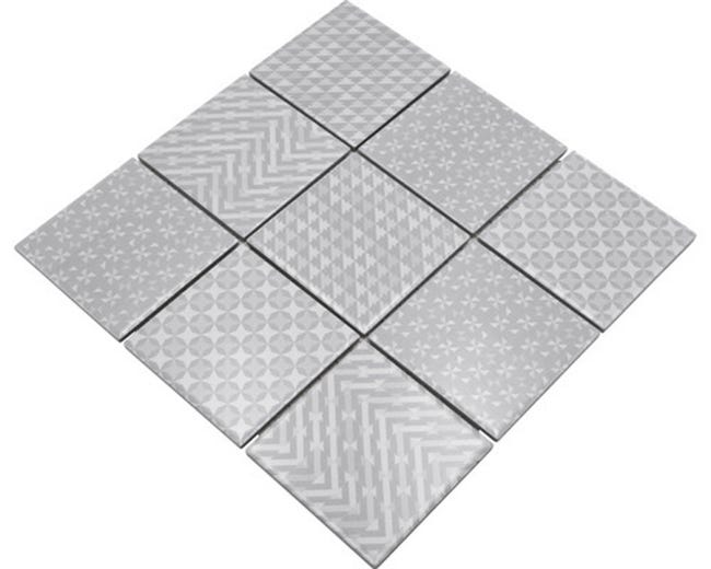Mosaico cerámico cuadrado Geo Grey con efecto posterior gris brillante ...