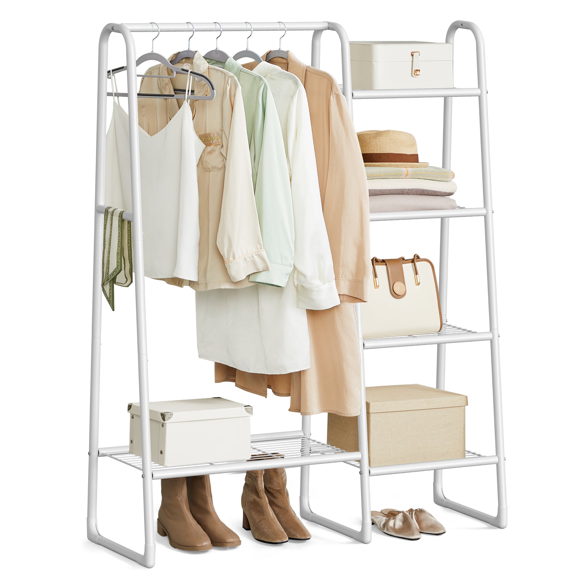 Portant à Vêtement, Penderie à Vêtements, 5 Étagères de Rangement, Structure en Métal, 40 x 101,7 x 153,3 cm, Blanc Mat - 6