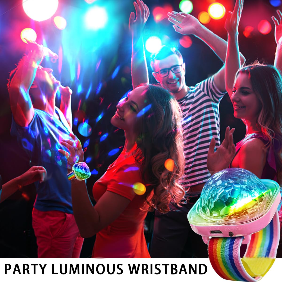 Bracelet Boule Disco LED,Lumière Scénique Portable avec Commande Vocale pour Fêtes,Bars,Clubs,Mariages - Mini Boule Disco pour Enfants - 6