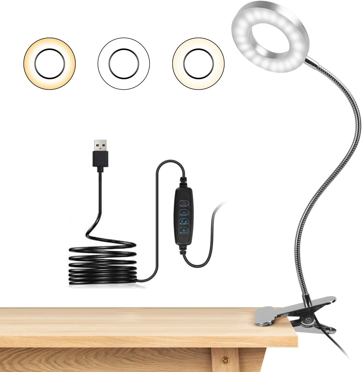 Lampa biurkowa 8W 48 LED z klipsem, elastyczna, 360°, do czytania, z klipsem, 3 tryby oświetlenia i 10 poziomów jasności