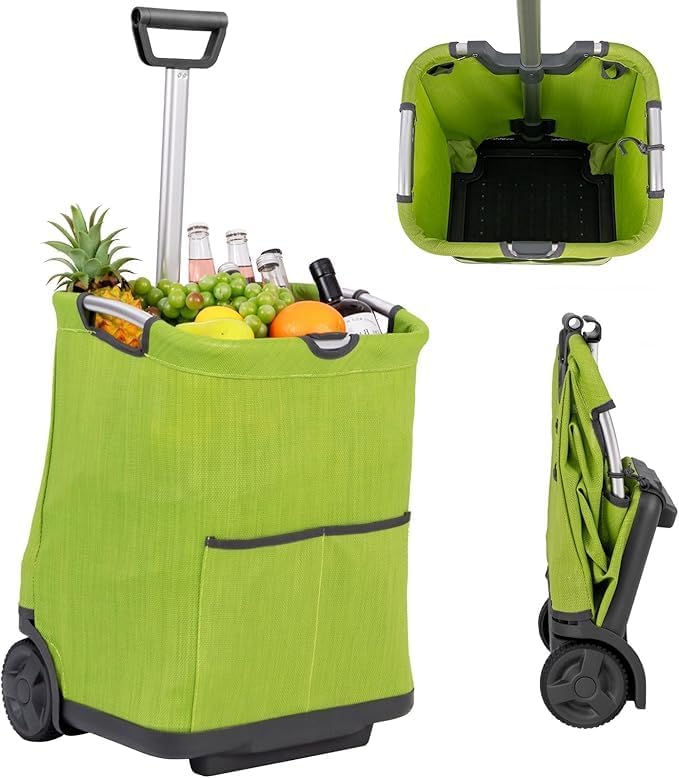 Berry Carrello Per La Spesa Pieghevole Da 40 Kg, Rosso E Nero, In Plastica, Con 2 Ruote E Coperchio, Carrello Portatile Con Manico Telescopico