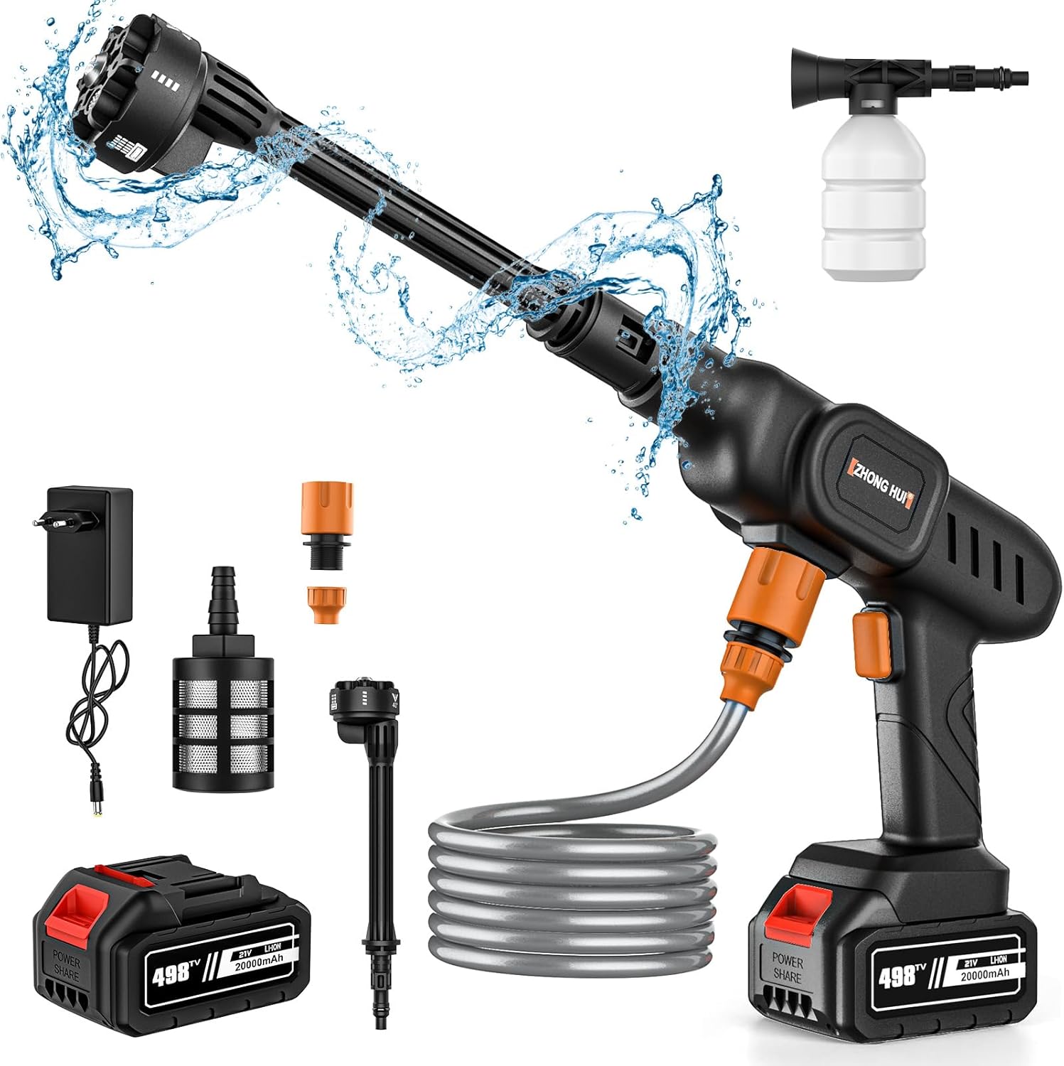 Nettoyeur Haute Pression Sans Fil 50Bar 3500W 2 Batterie 18V Compatible Makita, Pistolet Pulvérisateur 6 En 1 Avec Moteur Brushless - Bricolage
