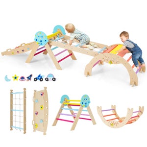 Costway – Échelle d'escalade Montessori enfants – Bois de pin massif – Rampe double face réglable – Toboggan inclus – 53 x 48 x 44 cm
