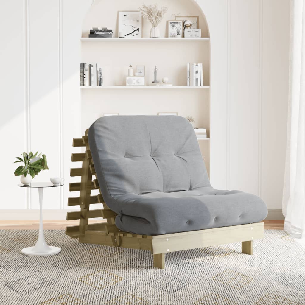 Futon Letto Divano letto futon con materasso 80x206x11 cm in legno di pino ...