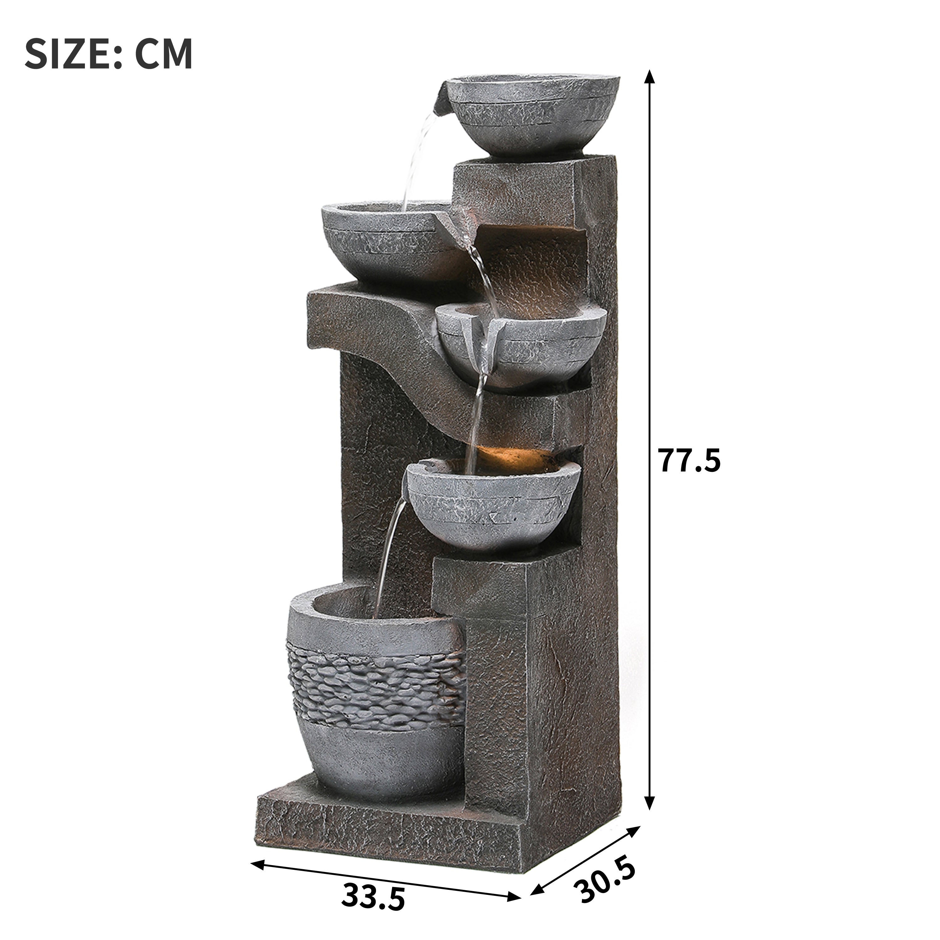 Fontaine de jardin LED avec pompe 5 W - Résine effet pierre naturelle - 33,5 x 30,5 x 77,5 cm - Gris - 4