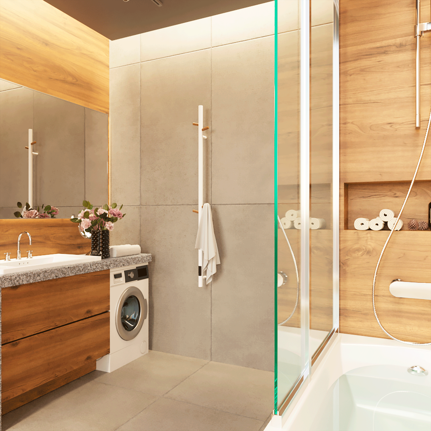 Secador de toallas eléctrico design, inox, primum white-wood, 60w, 15х140 cm